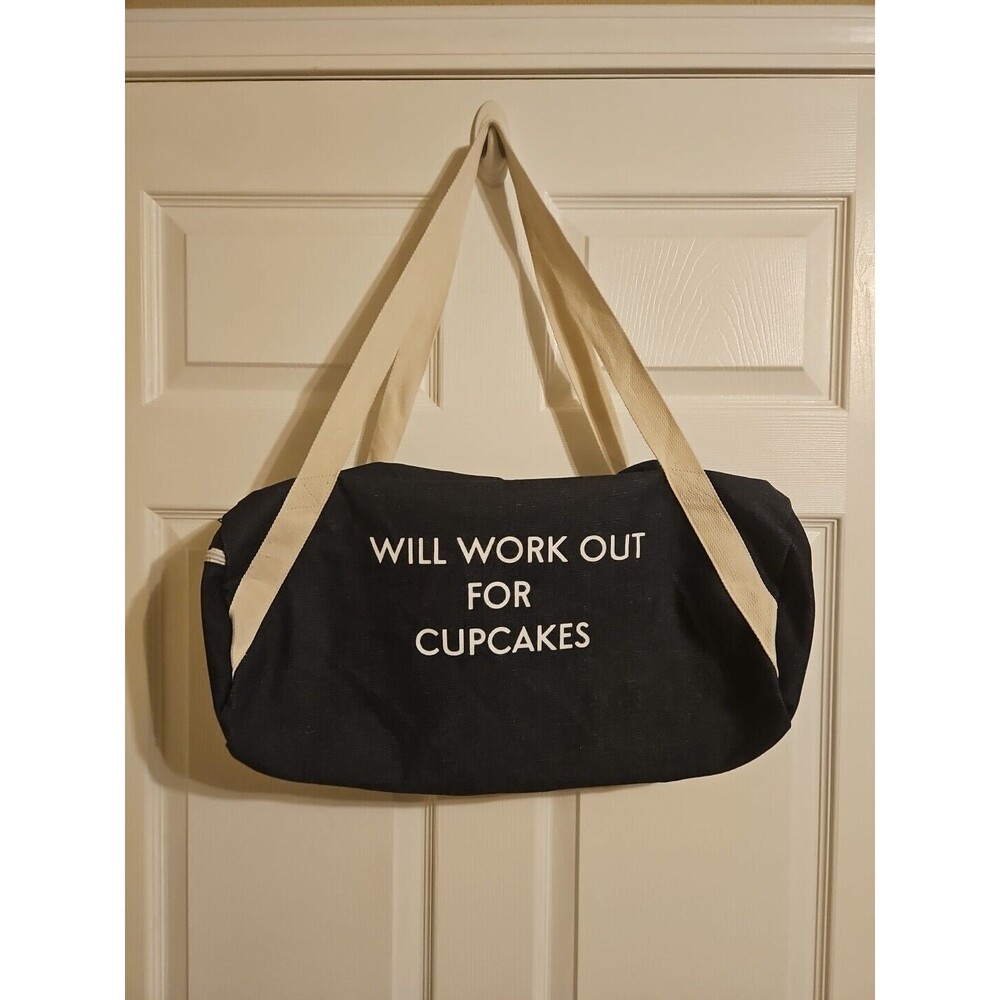 Will Workout For Cupcakes Gym Bag Navy Denim Travel Carry Duffle Bag Athletic